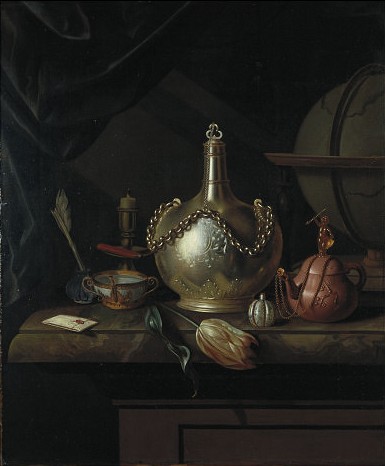 Image: 3. Pieter van Roestraten 1630-1700. 
Still Life with Silver Wine Decanter... c.1690.   
Lent by the Victoria and Albert Museum, London. 